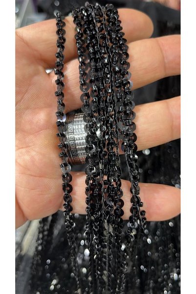 ESRA ŞELEM Black Color 85 cm Length Sequin Beaded Fringe Tassel Decorative Ribbon 1 Meter