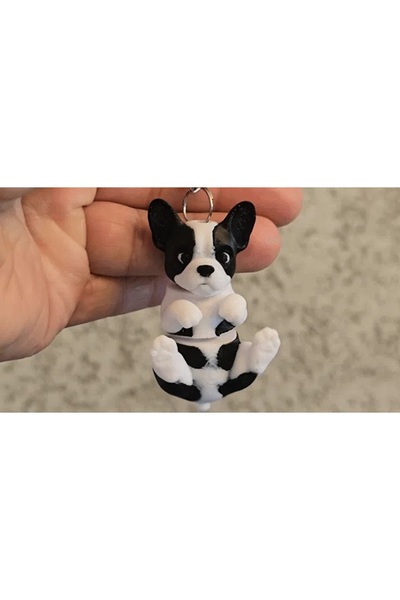 3D Baskı Fransız Bulldog Köpek Figürlü Anahtarlık Siyah Beyaz Dekoratif Çanta Aksesuarı