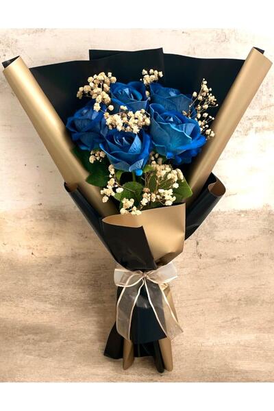 Happy Box HEDİYELİK MAVİ GÜL BUKETİ SEVGİLİYE MAVİ YAPAY ÇİÇEK BUKETİ DOĞUM G...
