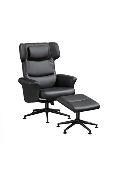 Topscaune Fotoliu de relaxare cu taburet, rabatabil, pivotant, PU, Negru