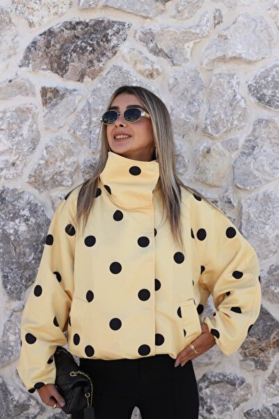 bytugcekaya Yellow Standard Size Polka Dot Coat