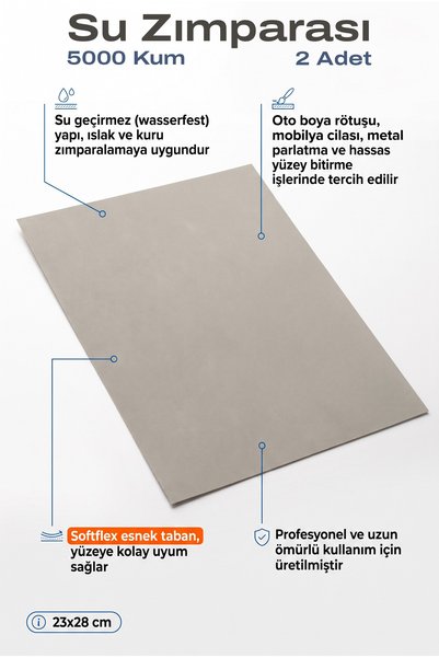 Azimli Starcke 5000 Kum Su Zımparası 23x28 cm 2 Adet Islak Kuru Hassas Yüzey ...