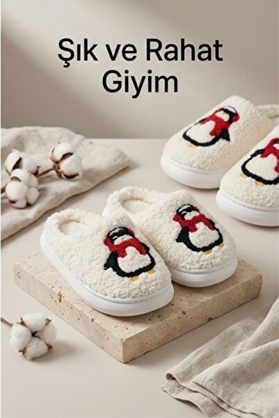 Liarca Hafif ve Yumuşak Peluş Kaymaz Taban Anne Çocuk Misafir Penguenli Noel ...