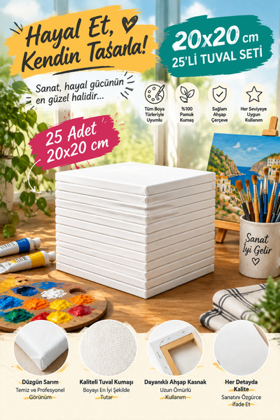 kutuTR 25’li 20x20 cm Tuval Seti – Sınıf ve Öğretmen Paketi