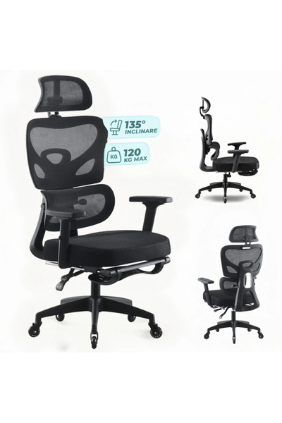 Topscaune Scaun ergonomic, cotiere 3D, suport lombar adaptiv, spătar reglabil...