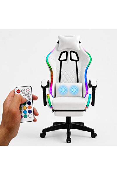 Topscaune Scaun gaming, sistem iluminare bandă LED RGB, masaj în perna lombar...