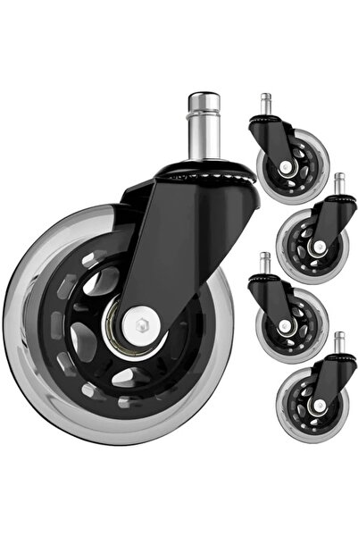 Topscaune Set 5 Roți de Silicon pentru Scaune, tija 11 mm, Negru
