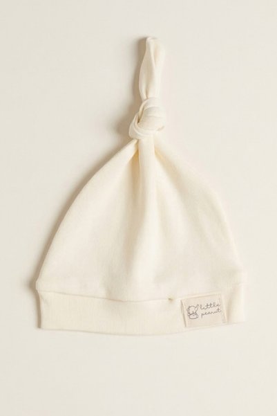 lilico Interlock Little Peanut Elephant Embroidered Top-Tie Knotted 100% Cotton Baby Beanie Hat 0-6 Months Set of 4