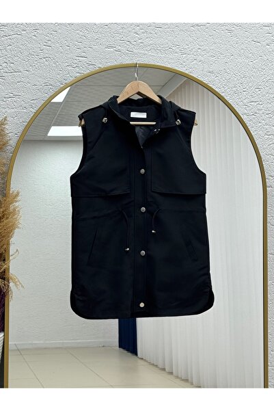 MİHRA STORE Kamergül Covered Vest with Drawstring Detail-En2249 Black
