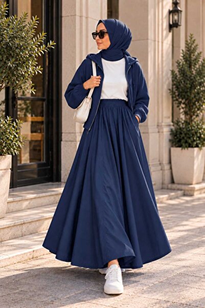 LiliaBoutique Kadın Premium Lastikli Cepli Günlük Rahat Etek Poplin Kumaş (95...