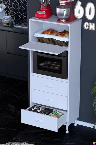 Eliusta Nola 60 cm Fırın Dolabı Üstü Kapaklı 3 Çekmeceli Çok Amaçlı Mutfak Ki...
