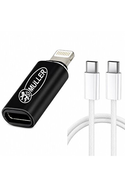 Müller ®   Adaptor Type-C la Lightning 8 pini pentru iPhone, Negru + Cablu US...