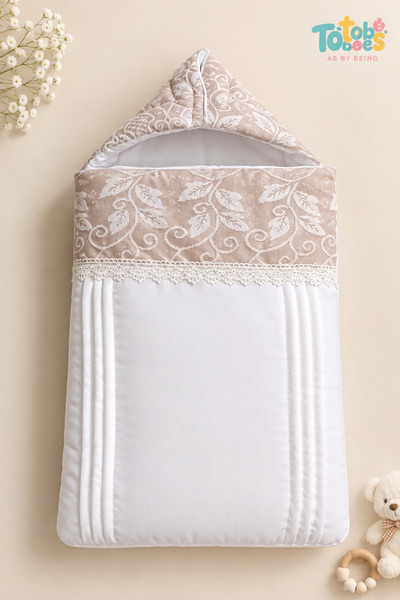 Generic Brand Totobees Luxury Beige Floral Lace & Pleated Hooded Baby Sleepin...