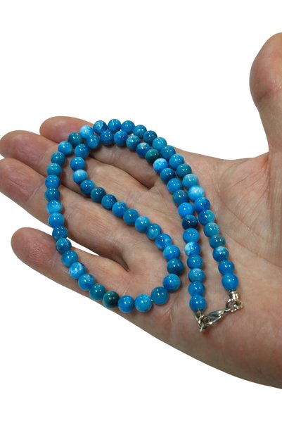 Pozitif Doğal Taş 1St Quality Blue Apatite Natural Stone Necklace 6mm Sphere Cut 520-2