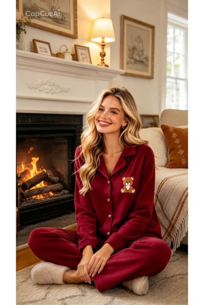 NiCe İç Giyim Cute Teddy Bear Print Women's Pajama Set – Soft Texture, Comfortable Fit, Stylish Feminine Loungewear