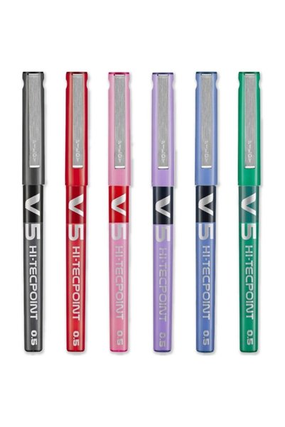 Pilot V5 Hi-Tecpoint 0.5 mm Sıvı Mürekkepli Rollerball Kalem – 6 Renk Set