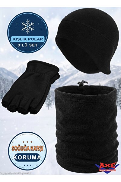 AXE SPORTSWEAR Unisex Black Winter Fleece 3-Piece Set with Headphones, Beanie...