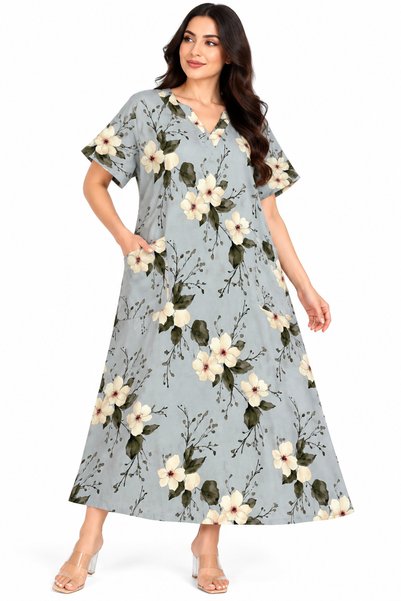 White colour Women's Floral Print Loose Fit Midi Shirt with Side Pockets - On...