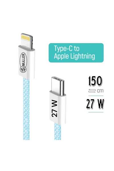 Müller ®   Cablu rapid pentru date și încărcare, 27W, USB-C la Lightning, Con...