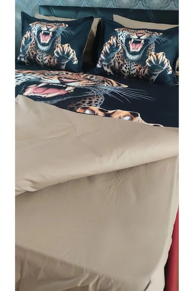 AYBERK HOME TEXTİLE Leopard 5D Printed Double Duvet Cover Set with 6-Piece Fitted Sheets