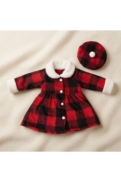 BİANCOFİGLİO Baby Winter Dress with Hat, Plaid Pattern