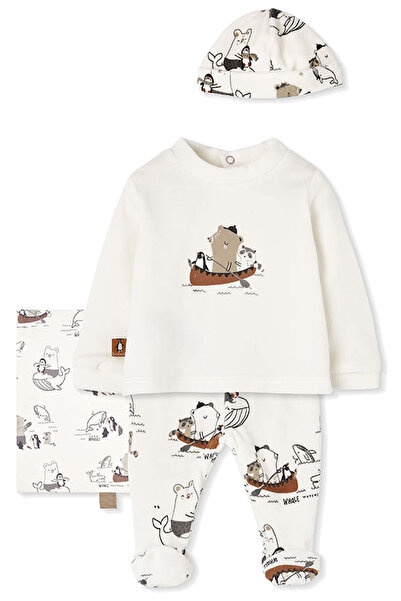 Boboli Animal Patterned Top and Bottom Set 3 Months-6 Months Ecru