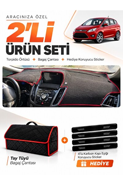 e-biz Ford C-Max (2010-2014) Double Screen Compatible Dashboard Cover + Tay F...