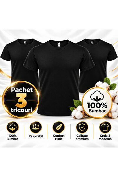 Generic Brand Σετ 3 Μαύρα Ανδρικά Μπλουζάκια, 100% ΒΑΜΒΑΚΙ, Κανονική Εφαρμογή...