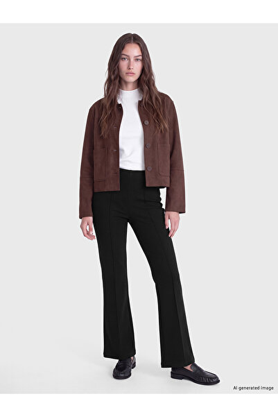LC Waikiki NEVAVM Farkıyla LCW Modest Black Intertlock بنطلون نسائي مستقيم ضي...