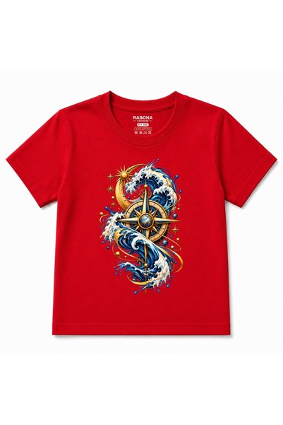 Rabona Fashion Ocean Compass Celestial Waves Graphic Kids T-Shirt