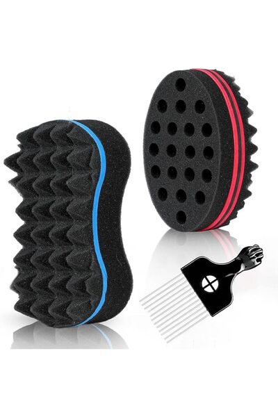 Supaze 3 Piece Hair Set for Everyone - Curl Brush - Rotating Sponge for Textu...