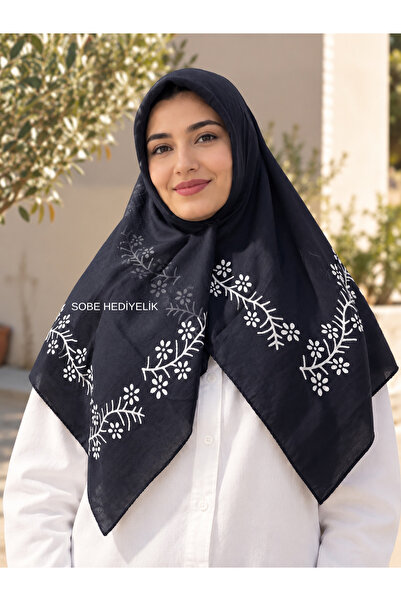 Sobe Hediyelik Black Elegant Floral Patterned Cheesecloth Writing Cloth 100X1...