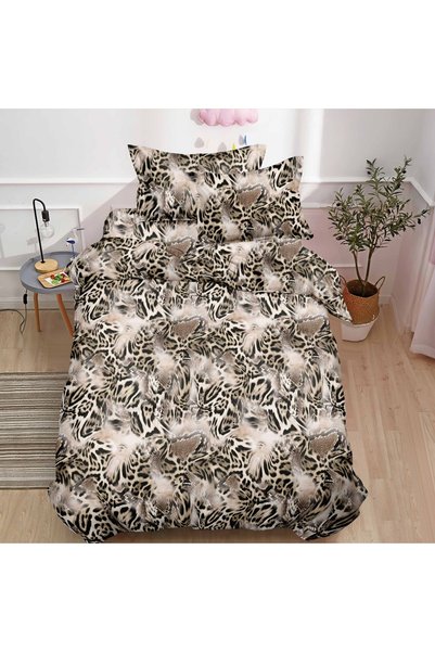 Pucioasa Home Lenjerie de pat 1 persoana Leopard Beige 4 piese, cu cearceaf c...