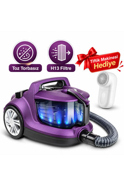 Fakir Veyron Turbo Xl Toz Torbasız Kuru Vakum Süpürge Mor Tiftik Makinesi hed...
