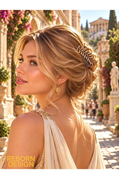REBORN DESIGN Roman Laurel Leaf Figured Gold Color 9 cm Metal Scalloped Hair ...