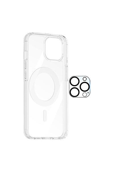 bzstore Set cu husă transparentă MagSafe și folie de protecție pentru lentila...