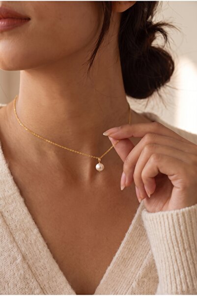 neshely jewelry 14 Ayar Altın Kaplama Su İncisi Kolye