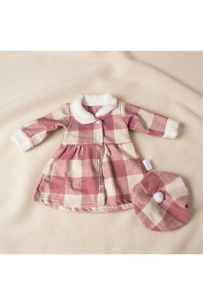 BİANCOFİGLİO Baby Winter Dress with Hat, Plaid Pattern