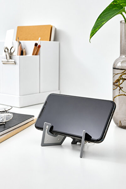 ACELEYOLLA YUPPIENALLE Gri Katlanabilir Telefon ve Tablet Standı, Anahtarlıklı Taşınabilir Telefon Tutucu 8×4 cm