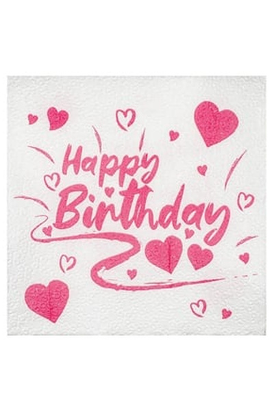 OEM Servetele de Masa cu 1 Strat Happy Birthday Inimi 33x33cm - 40buc