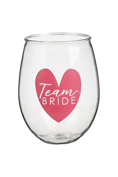 OEM Pahar din Plastic Transparent cu Inima Fucsia "Team Bride"" 470ml"