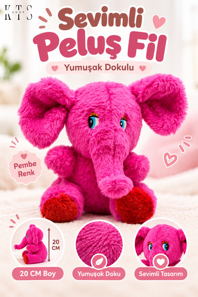 KTS SHOP Peluş Fil 20 cm Yumuşak Dokulu Sevimli Oyuncak Fil