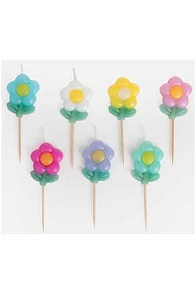 OEM Lumanari Aniversare cu Scobitori Margarete Colorate cu Frunze 8cm - 7buc
