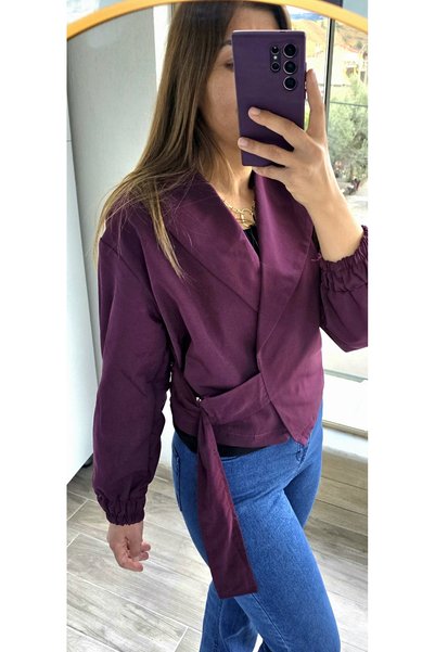 mrc Double-Breasted Collar Short Trench Coat with Adjustable Side Belt