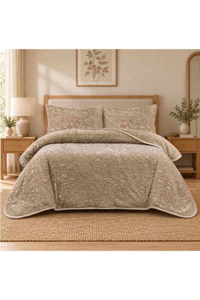 LALHOME Lal Home Double Bedspread Set and Blanket Set - Beige Mbos