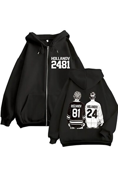 Vordevia Heated Rivalry Hollanov 24 81 Printed 3 Yarn Zippered Cardigan Embos...