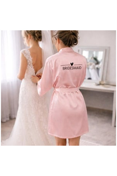 OEM Ροζ σατέν ρόμπα με στάμπα  "Bridesmaid " - Ενιαίο μέγεθος