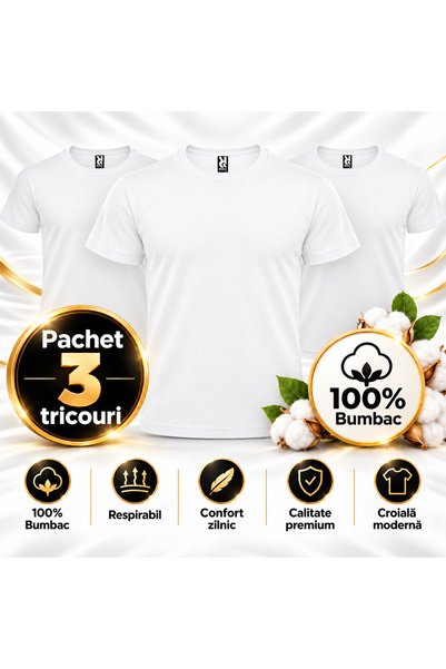 Generic Brand Σετ 3 μαύρων μπλουζών unisex, 100% ΒΑΜΒΑΚΙ, κανονική εφαρμογή, ...