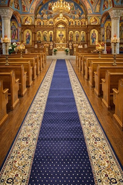 Talis Covor biserica Traversa, Lotos, Bleumarin, 100x400 cm, Delta
