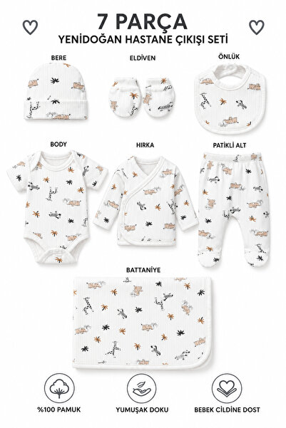 chic try unique 7 Piece Newborn Hospital Discharge Set 100% Cotton Safari Pat...